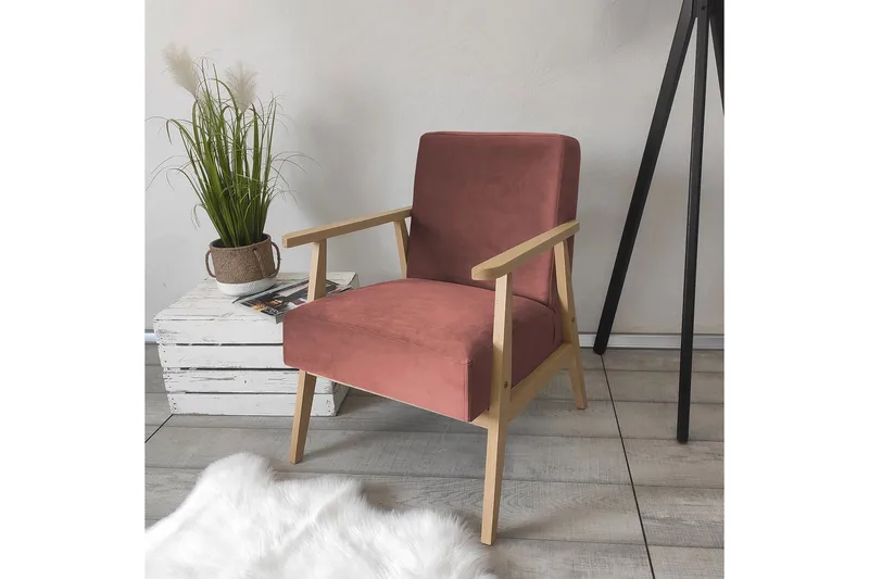 Retro Lenestol - Fløyel/Rosa - Møbler - Stoler & lenestoler - Lenestoler