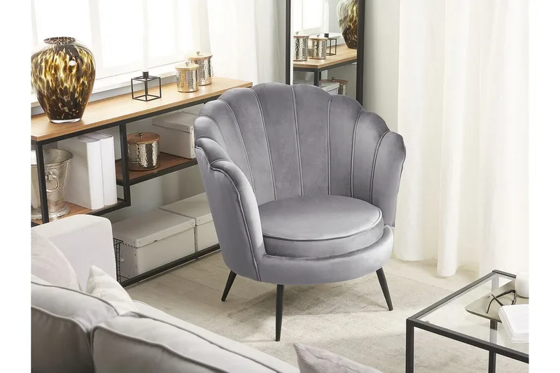 Sarannell Fløyelslenestol - Grå - Møbler - Stoler & lenestoler - Lenestoler