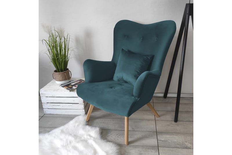 Skandynawski Lenestol - Fløyel/Blå - Møbler - Stoler & lenestoler - Lenestoler