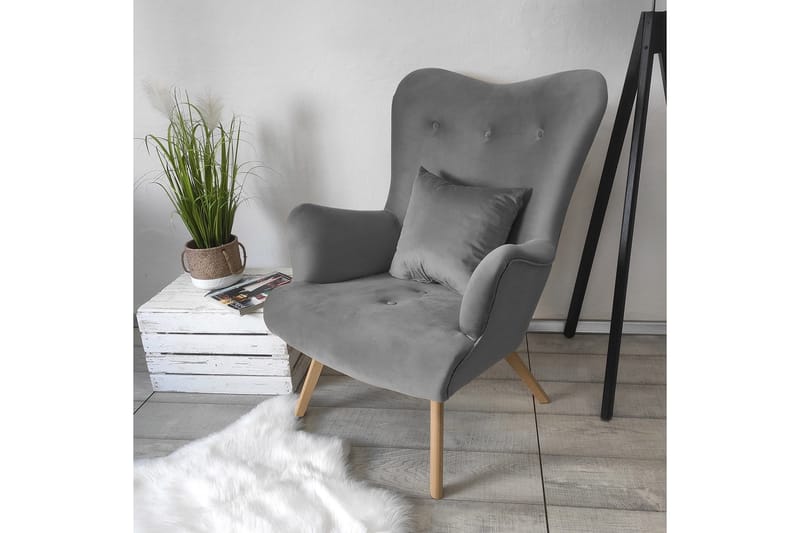 Skandynawski Lenestol - Fløyel/Grå - Møbler - Stoler & lenestoler - Lenestoler
