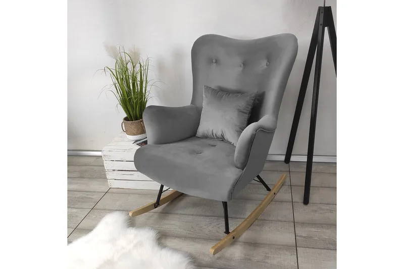 Skandynawski Lenestol - Fløyel/Grå - Møbler - Stoler & lenestoler - Lenestoler