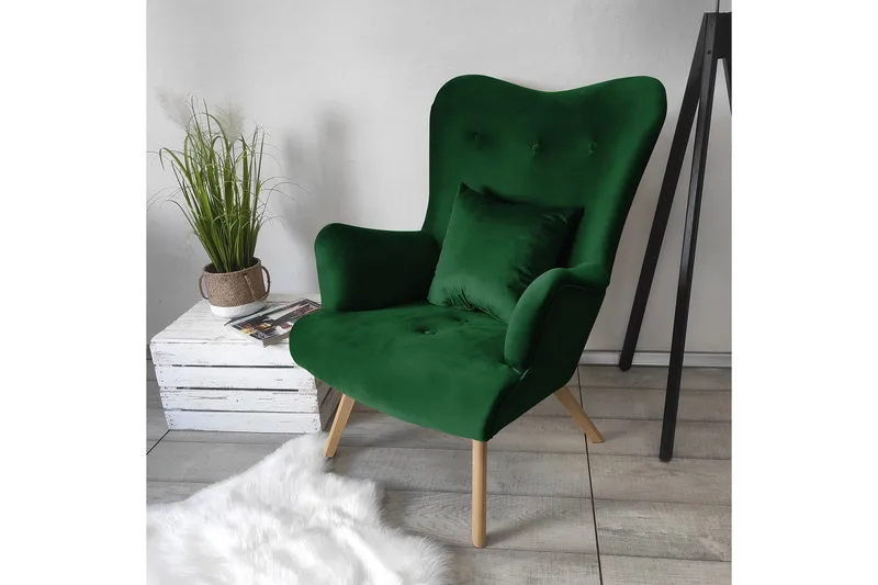 Skandynawski Lenestol - Fløyel/Grønn - Møbler - Stoler & lenestoler - Lenestoler