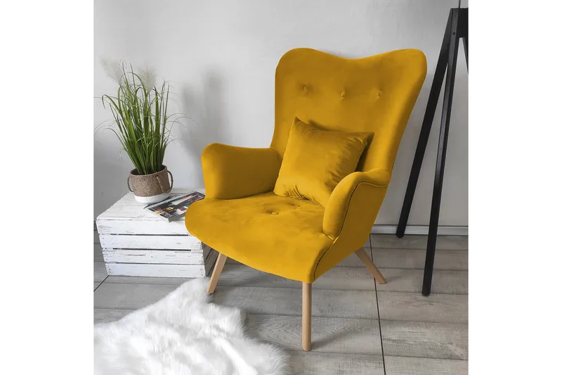 Skandynawski Lenestol - Fløyel/Gul - Møbler - Stoler & lenestoler - Lenestoler