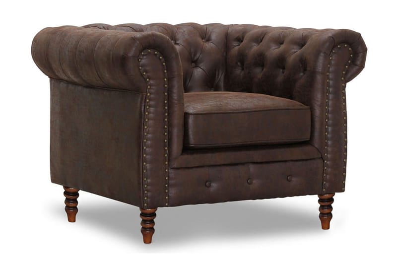 Cambridge Lenestol - Stoff vintage brun - Lenestol skinn - Chesterfield lenestol