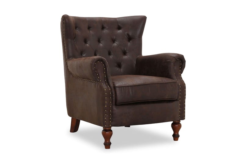 London Lenestol - Stoff brun vintage - Lenestol skinn - Chesterfield lenestol