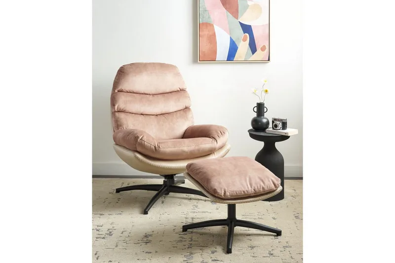 Svingbar lenestol Eide - Beige, svart - Møbler - Stoler & lenestoler - Lenestoler - Lenestoler uten armlene