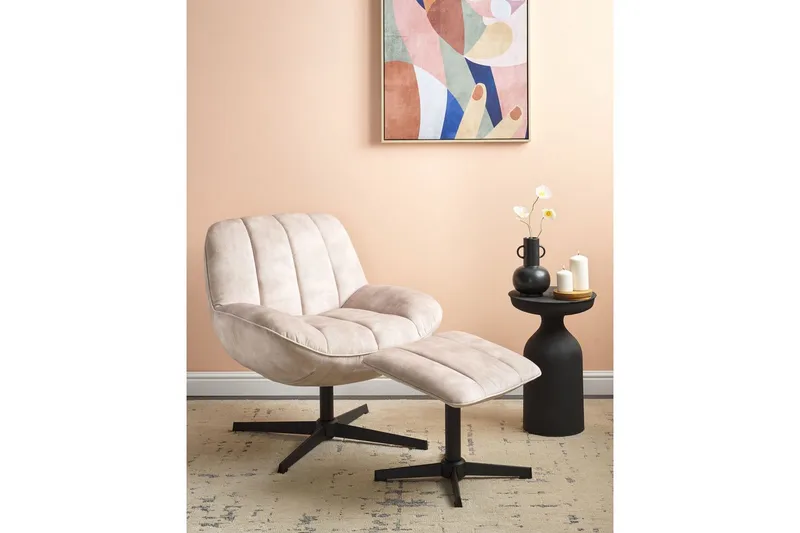 Svingbar lenestol Lia - Beige, svart - Møbler - Stoler & lenestoler - Lenestoler - Lenestoler uten armlene