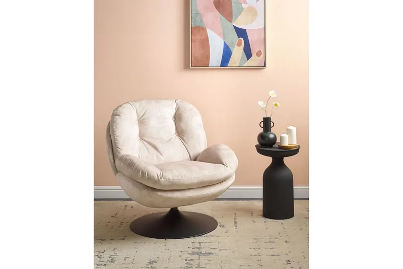 Svingbar lenestol Nolvik - Beige, svart - Møbler - Stoler & lenestoler - Lenestoler - Lenestoler uten armlene