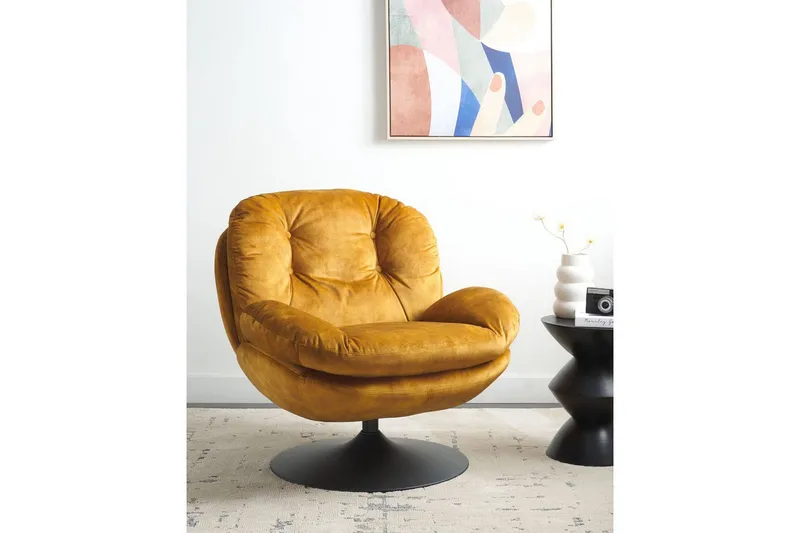 Svingbar lenestol Nolvik - Gul, svart, Gul, Svart - Møbler - Stoler & lenestoler - Lenestoler - Lenestoler uten armlene