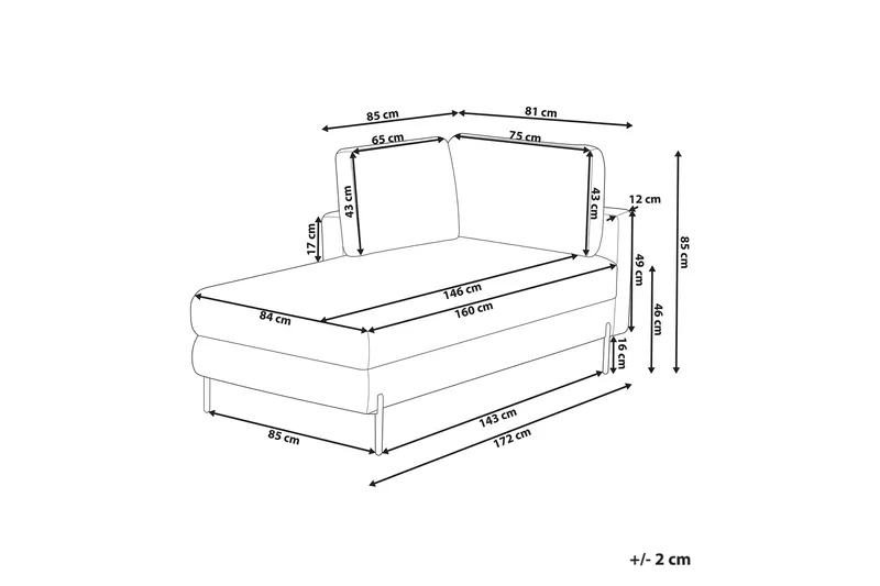 Toliman Sjeselong 172 cm Høyre - Beige/Svart - Møbler - Stoler & lenestoler - Lenestoler - Sjeselonglenestol & divanlenestol
