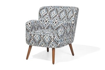 Tumba Oval Retro Lenestol i Stoff med Trebein - Hvit - Møbler - Stoler & lenestoler - Lenestoler