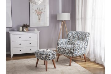 Tumba Oval Retro Lenestol i Stoff med Trebein - Hvit - Møbler - Stoler & lenestoler - Lenestoler