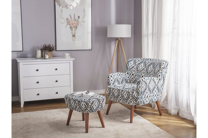 Tumba Oval Retro Lenestol i Stoff med Trebein - Hvit - Møbler - Stoler & lenestoler - Lenestoler