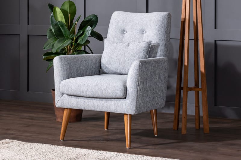 Unique Design Lenestol i Stoff med Trebein - Grå - Møbler - Stoler & lenestoler - Lenestoler