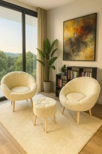 Wing Chair & Pouffe Set (3 Pieces) Atelier Del Sofa