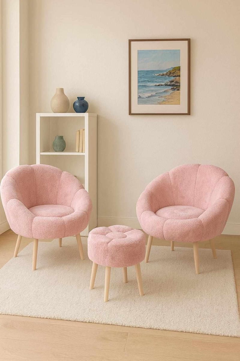 Wing Chair & Pouffe Set (3 Pieces) Atelier Del Sofa - Møbler - Stoler & lenestoler - Lenestoler