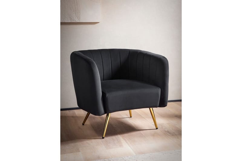 Lounge & Cocktail Stol Wohnling Fløyelslett trukket med gullfargede metallben, industriell stil - Møbler - Stoler & lenestoler - Spisestuestoler & kjøkkenstoler