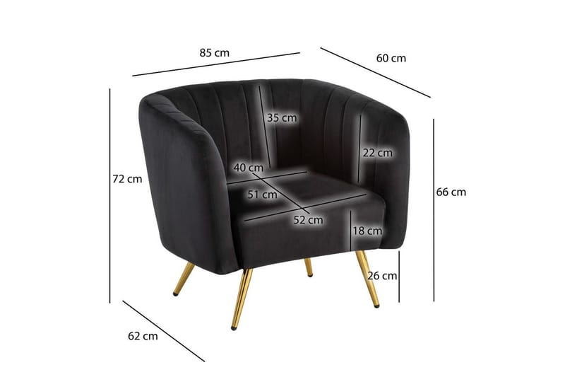Lounge & Cocktail Stol Wohnling Fløyelslett trukket med gullfargede metallben, industriell stil - Møbler - Stoler & lenestoler - Spisestuestoler & kjøkkenstoler