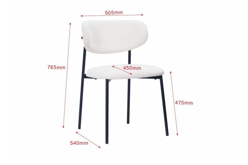 Lucy Spisestol - Hvit bouclé / Metallben svart - Møbler - Stoler & lenestoler - Spisestuestoler & kjøkkenstoler