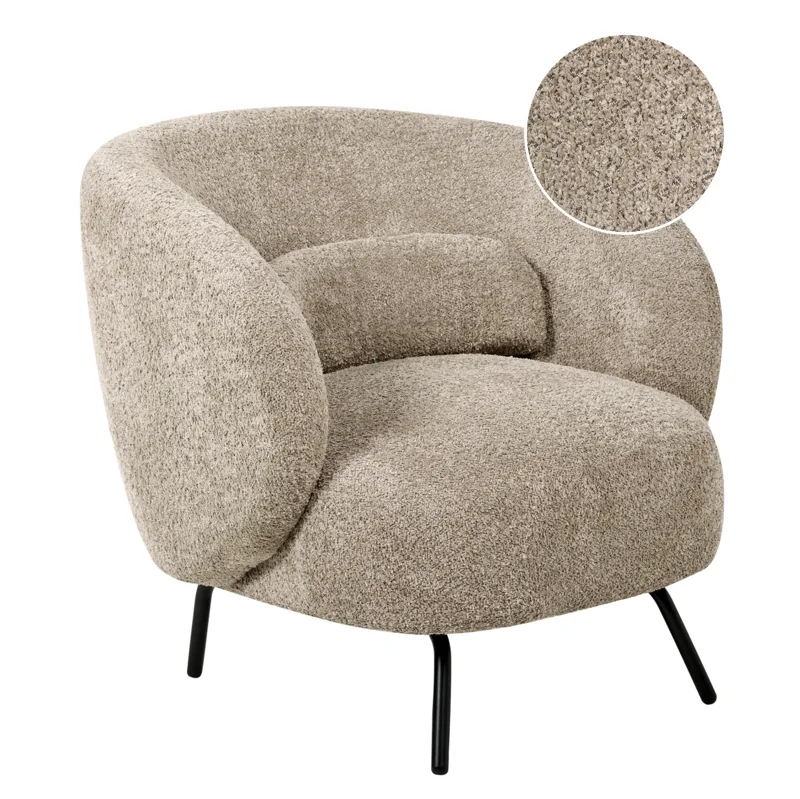 Makela Modern Rund Lenestol i Bouclé, Lys Taupe