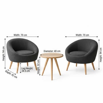 Masakata Rund Lenestol med Sidebord i Tekstil - Grå - Møbler - Stoler & lenestoler - Lenestoler