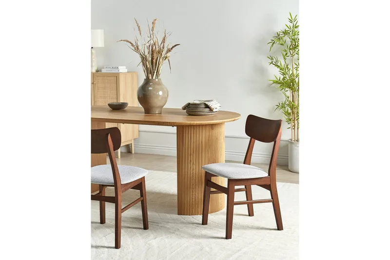 Matsalsstol Beliani Anoka set om 2 Mörk Trä-Beige NO_BRAND Light grey - Møbler - Stoler & lenestoler - Spisestuestoler & kjøkkenstoler