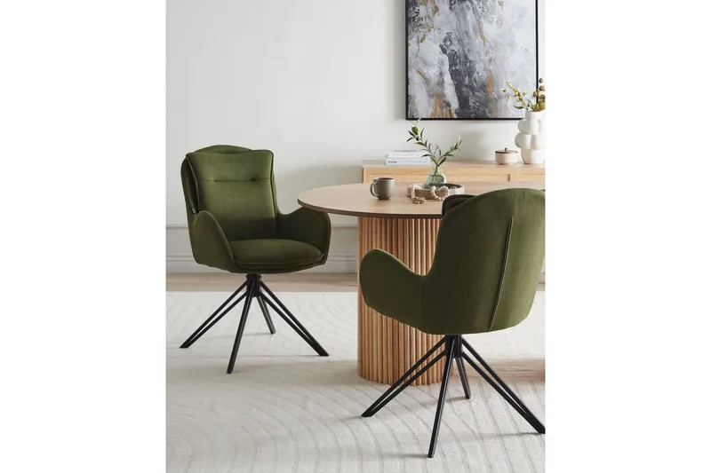 Matsalsstol Beliani Avelar set om 2 Beige-Svart Dark green - Møbler - Stoler & lenestoler - Spisestuestoler & kjøkkenstoler
