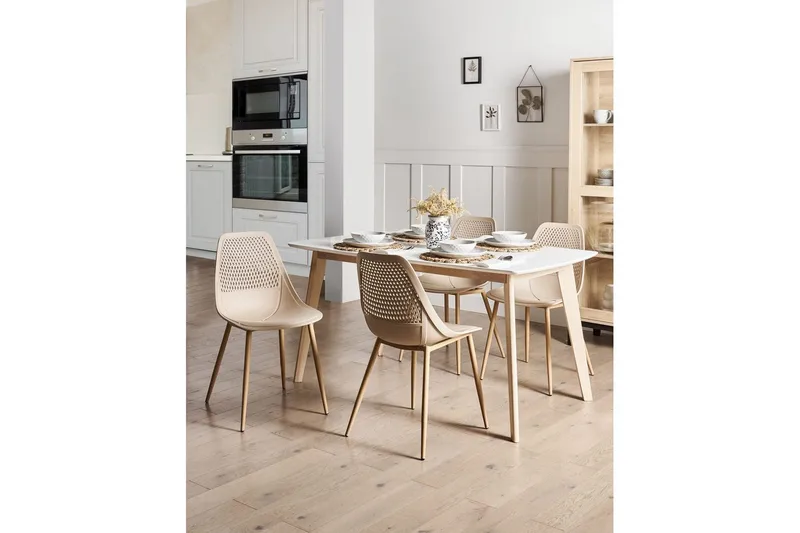 Matsalsstol Beliani Hazelton set om 4 Beige-Ljust Trä Beige - Møbler - Stoler & lenestoler - Spisestuestoler & kjøkkenstoler
