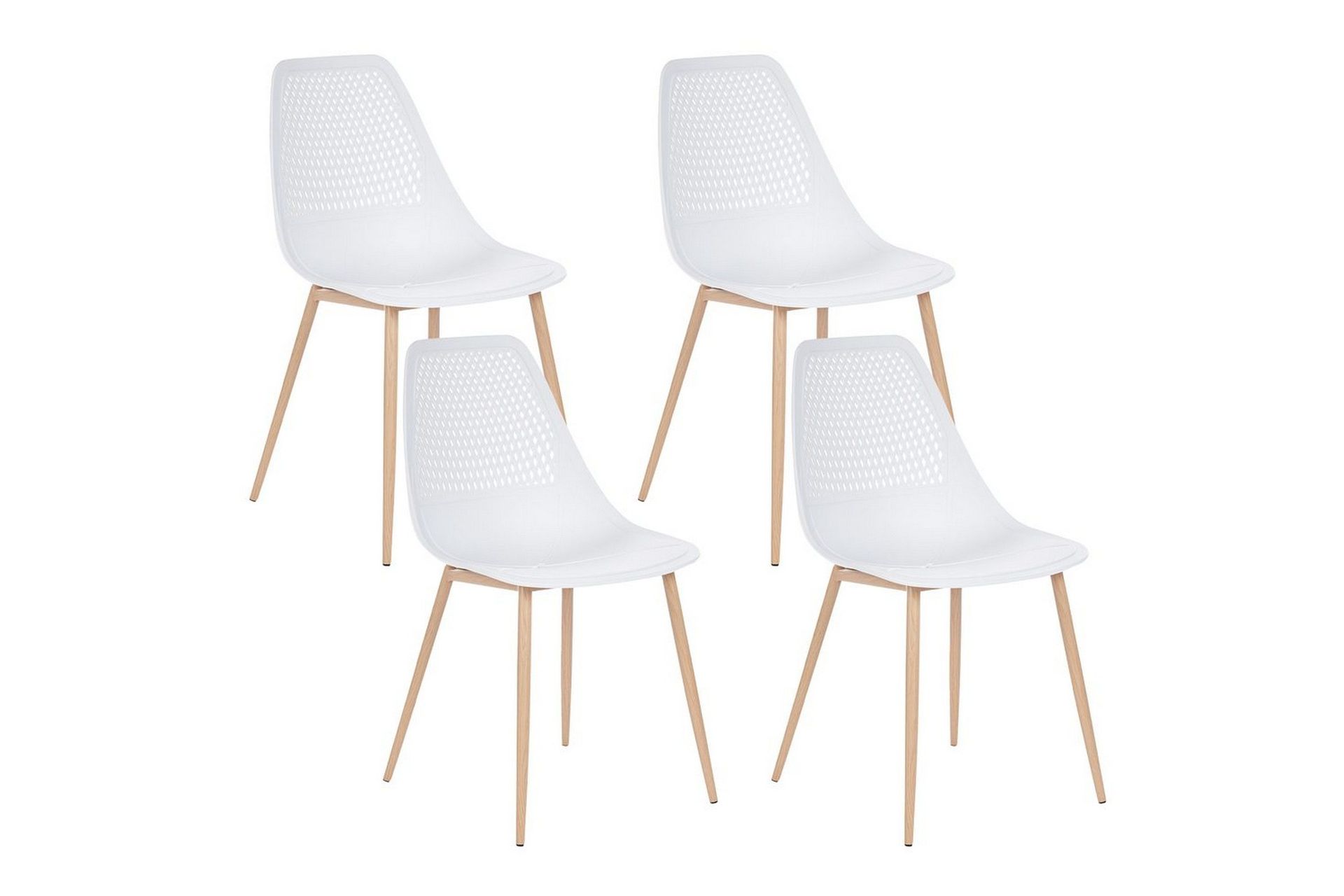 Matsalsstol Beliani Hazelton set om 4 Beige-Ljust Trä White -