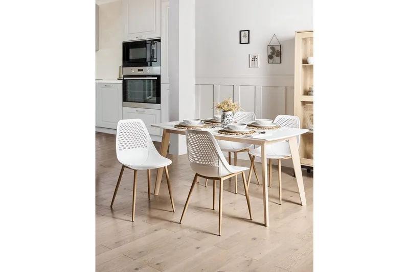 Matsalsstol Beliani Hazelton set om 4 Beige-Ljust Trä White - Møbler - Stoler & lenestoler - Spisestuestoler & kjøkkenstoler