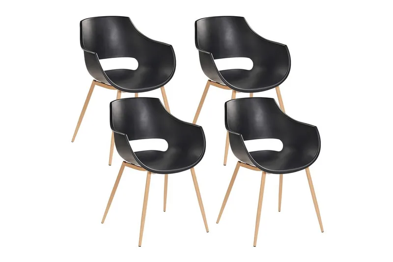 Matsalsstol Beliani Millers set om 4 Beige-Ljust Trä Black - Møbler - Stoler & lenestoler - Spisestuestoler & kjøkkenstoler