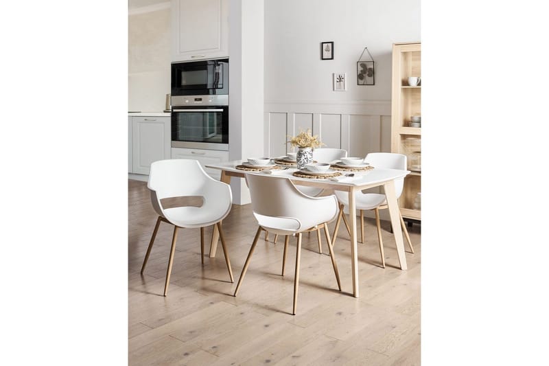 Matsalsstol Beliani Millers set om 4 Beige-Ljust Trä White - Møbler - Stoler & lenestoler - Spisestuestoler & kjøkkenstoler