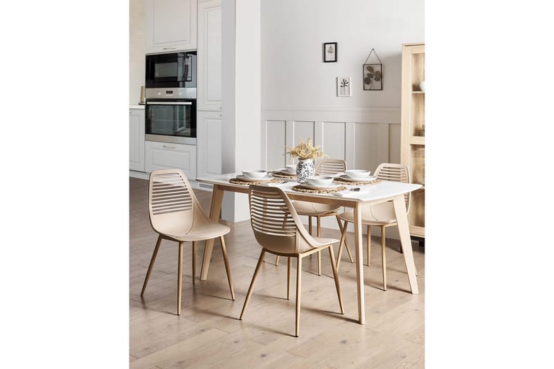 Matsalsstol Beliani Montello set om 4 Beige-Ljust Trä Beige - Møbler - Stoler & lenestoler - Spisestuestoler & kjøkkenstoler