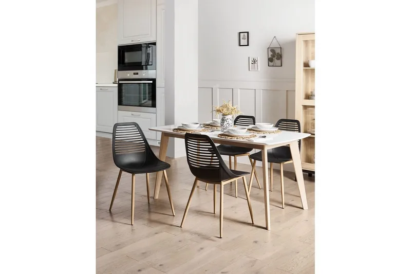 Matsalsstol Beliani Montello set om 4 Beige-Ljust Trä Black - Møbler - Stoler & lenestoler - Spisestuestoler & kjøkkenstoler
