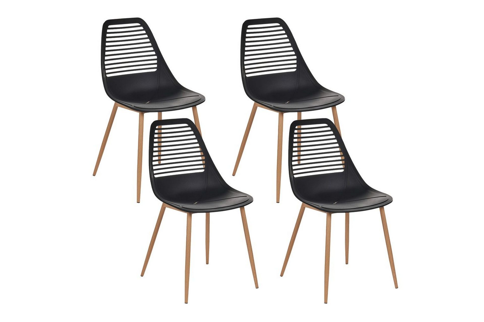 Matsalsstol Beliani Montello set om 4 Beige-Ljust Trä Black -