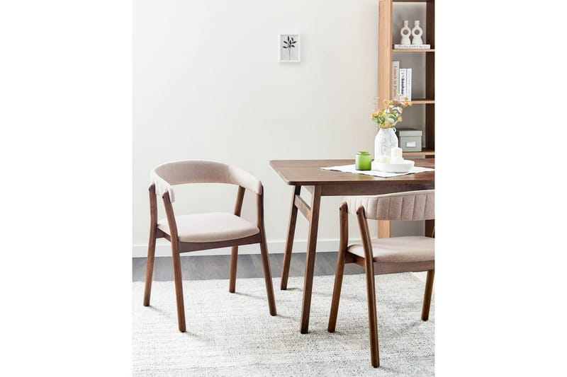Matsalsstol Beliani Mylo set om 2 Beige-Mörkt Trä Beige - Møbler - Stoler & lenestoler - Spisestuestoler & kjøkkenstoler
