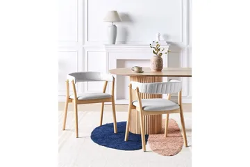 Matsalsstol Beliani Mylo set om 2 Beige-Mörkt Trä Light grey - Møbler - Stoler & lenestoler - Spisestuestoler & kjøkkenstoler