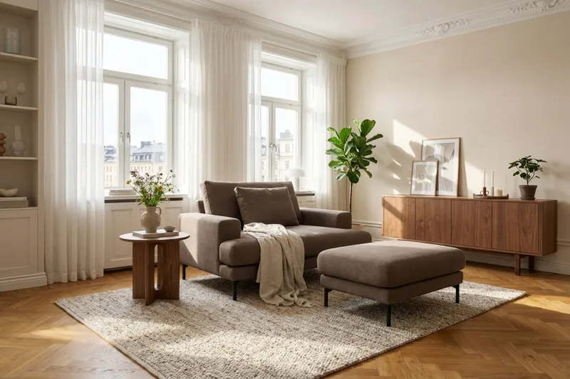 Menard Premium lenestol i stoff - Brun - Møbler - Stoler & lenestoler - Lenestoler