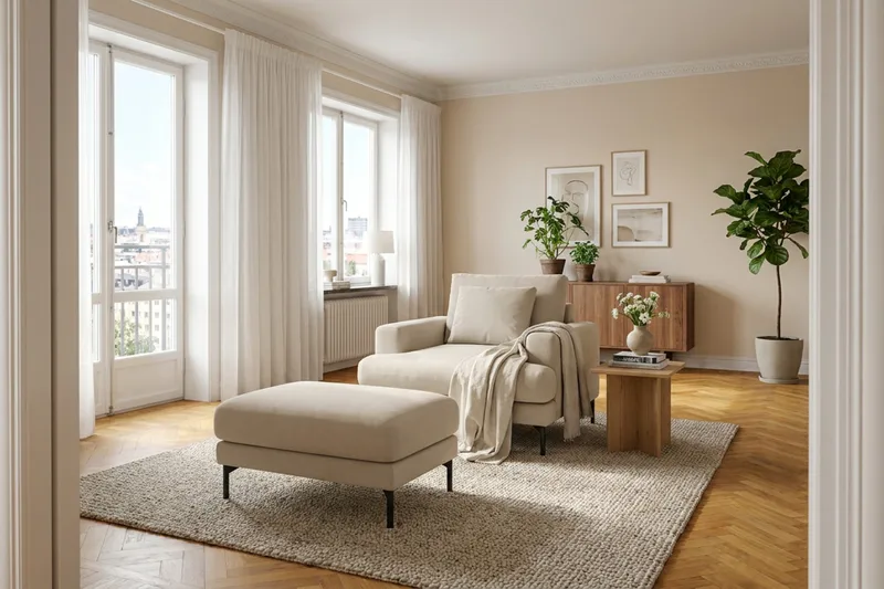 Menard Premium lenestol i stoff - Beige - Møbler - Stoler & lenestoler - Lenestoler