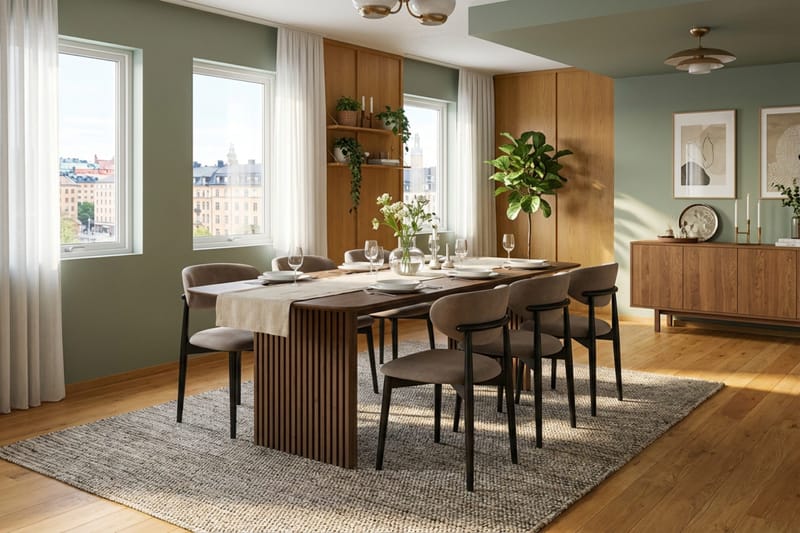 Molly spisestol i tre med stoffsete - Svart/Greige - Møbler - Stoler & lenestoler - Spisestuestoler & kjøkkenstoler