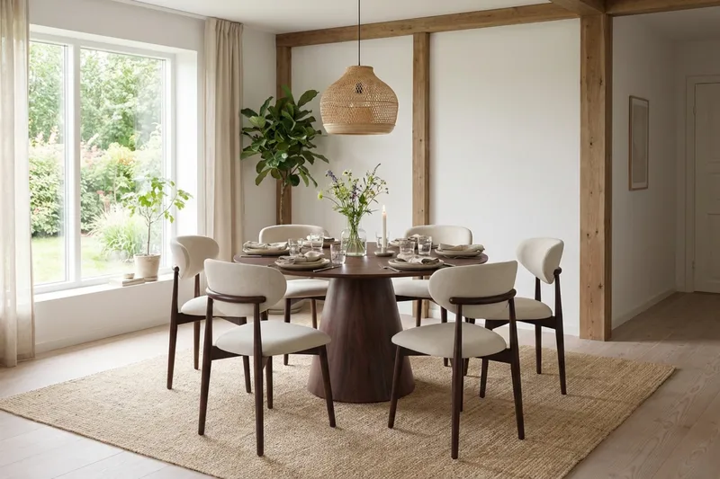 Molly spisestol i tre med stoffsete - Valnøtt/Beige - Møbler - Stoler & lenestoler - Spisestuestoler & kjøkkenstoler