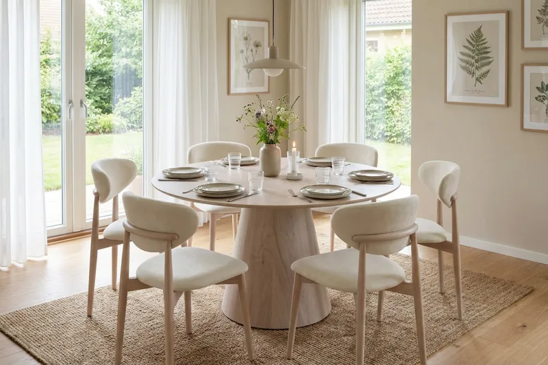 Molly spisestol i tre med stoffsete - Whitewash/Beige - Møbler - Stoler & lenestoler - Spisestuestoler & kjøkkenstoler