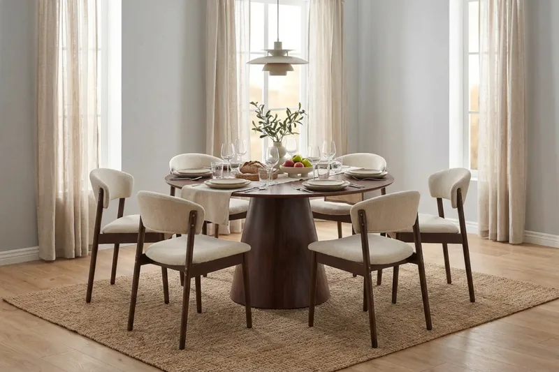 Nala Spisestol i Tre med Stoffsete - Valnøtt/Beige - Møbler - Stoler & lenestoler - Spisestuestoler & kjøkkenstoler