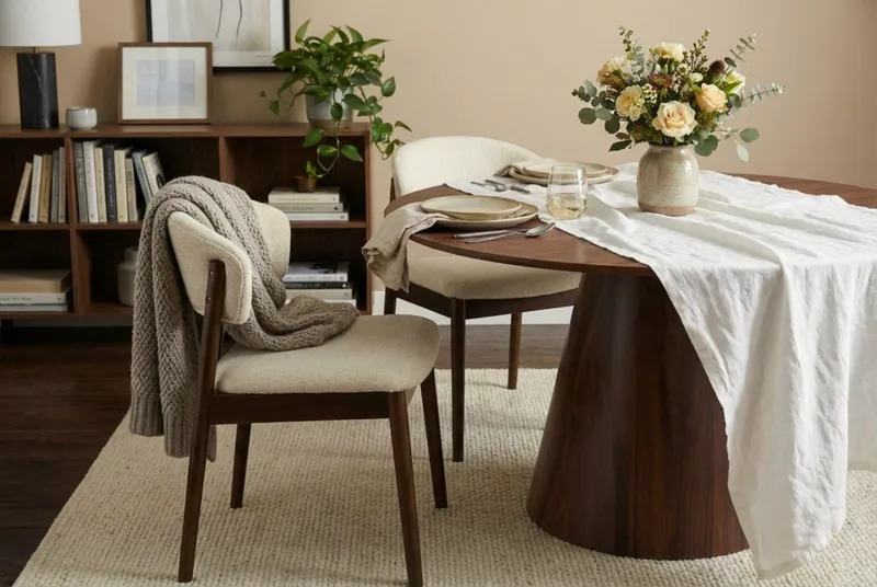 Nala Spisestol i Tre med Stoffsete - Valnøtt/Greige - Møbler - Stoler & lenestoler - Spisestuestoler & kjøkkenstoler