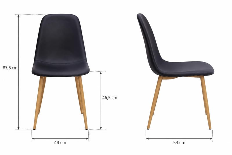 Nibe Spisestol & Kjøkkenstol i Kunstskinn med Metallben i Eikeutseende - Svart - Møbler - Stoler & lenestoler - Spisestuestoler & kjøkkenstoler