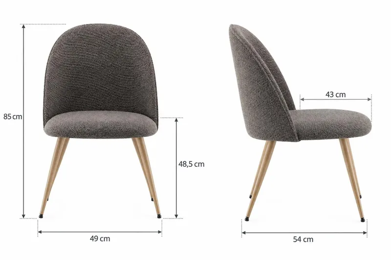 Nibe Plus Spisestol & Kjøkkenstol i Bouclé med Metallben med Eikeutseende - Grå bouclé|Eik - Møbler - Stoler & lenestoler - Spisestuestoler & kjøkkenstoler