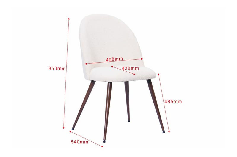 Nibe Plus Spisestol - Hvit bouclé / Metallben valnøtt - Møbler - Stoler & lenestoler - Spisestuestoler & kjøkkenstoler