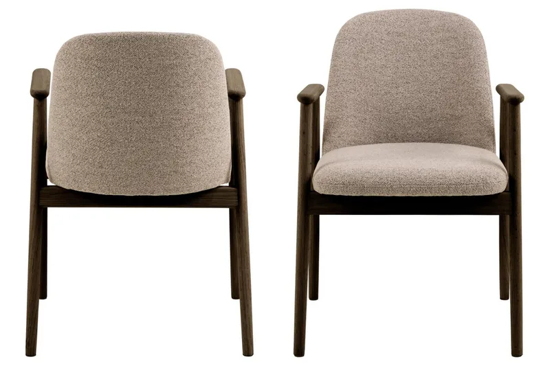 Reciclar Spisestol i bouclé med armlener i eik - Mørk brun/Greige - Møbler - Stoler & lenestoler - Spisestuestoler & kjøkkenstoler