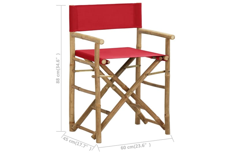 Sammenleggbare regissørstoler 2 stk rød bambus og stoff - Rød - Stoler & lenestoler
