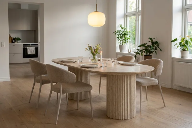Sawako Spisestol & Kjøkkenstol i Stoff med Metallben - Beige - Møbler - Stoler & lenestoler - Spisestuestoler & kjøkkenstoler